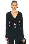 Saint Laurent Long Sleeve Ruffle Top In Noir
