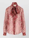 Saint Laurent Long Sleeve Sheer Blouse With Bow Detail In Brown