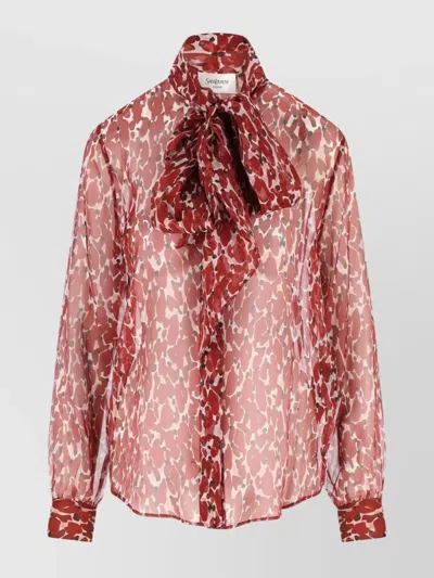 SAINT LAURENT LONG SLEEVE SHEER BLOUSE WITH BOW DETAIL