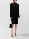 Saint Laurent Long Sleeve Sheer Collared Jersey Top In Multi