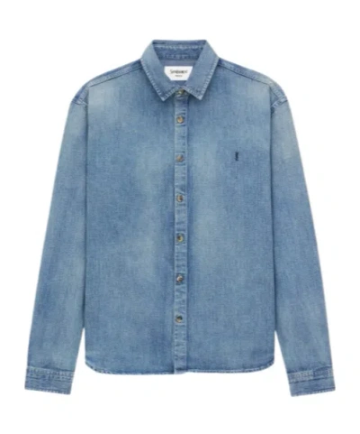 Saint Laurent Cassandre' Blue Cotton Shirt In Multi