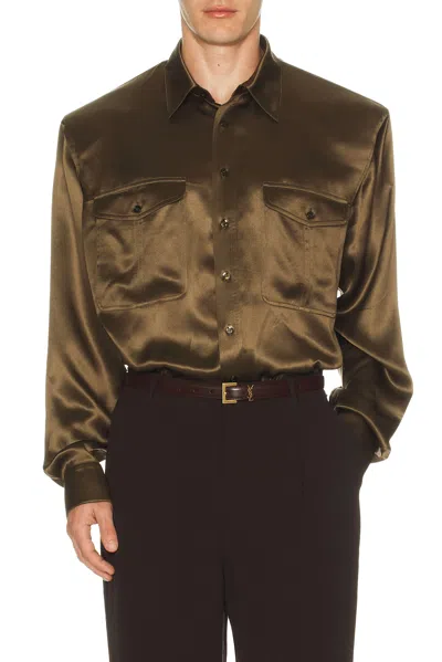 Saint Laurent Long Sleeve Shirt In Brown