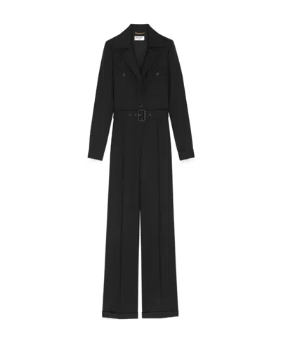 Saint Laurent Long-sleeve Tailored Jumpsuit In Black