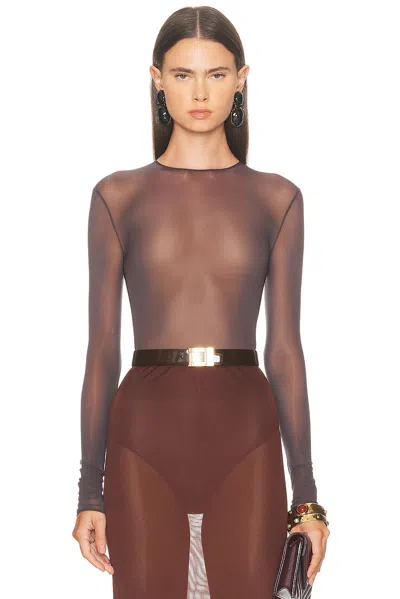 Saint Laurent Long Sleeve Top In Brown