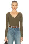 Saint Laurent Long Sleeve V-neck Top In Green