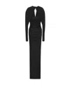 Saint Laurent Long-sleeve Wrapped Gown Dress In Black