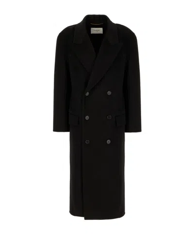 Saint Laurent Long-sleeved Coat In Black