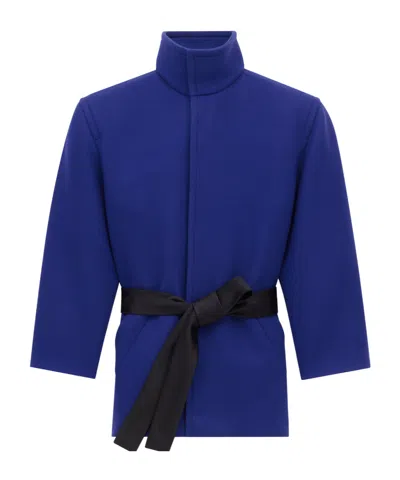 Saint Laurent Long-sleeved Coat In Blue