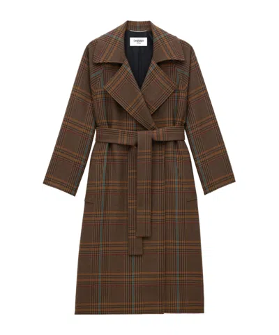 Saint Laurent Long-sleeved Coat In Brown