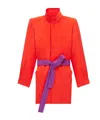 Saint Laurent Belted Stonewashed Silk Satin Coat In Orange