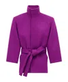 Saint Laurent Wool Coat With Belted Waist And High Collar In Purple