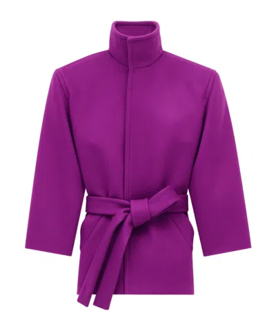 Saint Laurent Long-sleeved Coat In Purple
