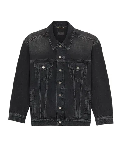Saint Laurent Long-sleeved Denim Jacket In Gray