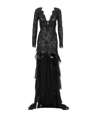 Saint Laurent Long-sleeved Dress In Black