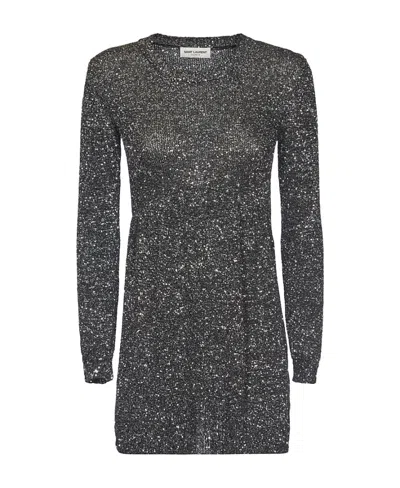 Saint Laurent Long Sleeved Dress In Black
