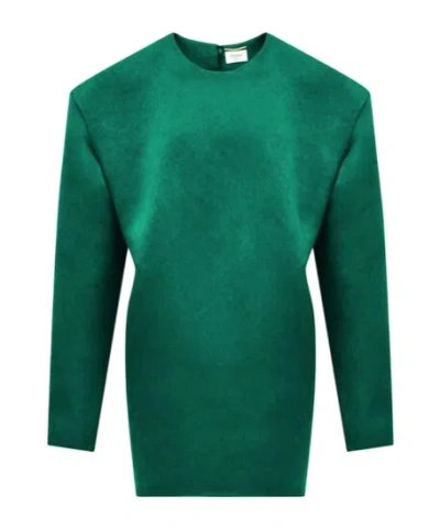 Saint Laurent Long-sleeved Dress In Green
