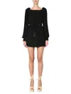 Saint Laurent Long Sleeved Embroidered Dress In Black