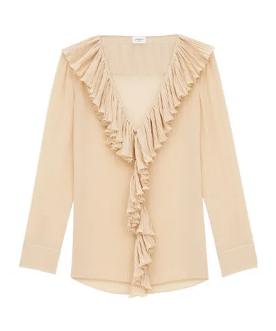 SAINT LAURENT SAINT LAURENT RUFFLED V-NECK BLOUSE
