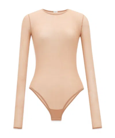 Saint Laurent Long-sleeved Jumpsuit In Nude