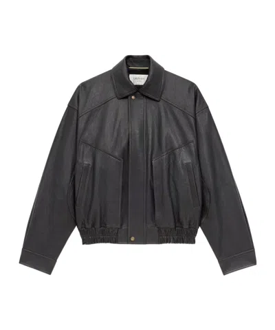 Saint Laurent Long-sleeved Leather Jacket In Licorice Color