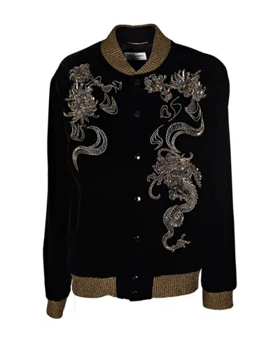 Saint Laurent Long-sleeved Pilot Baseball Casual Jacket In Black