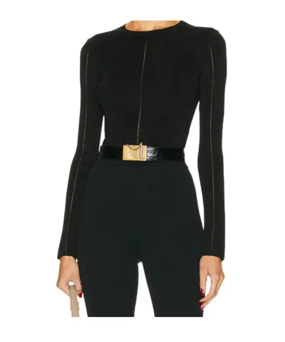 Saint Laurent Long-sleeved Rib Knit Top In Black