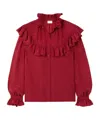 Saint Laurent Ruffled Floral Silk-jacquard Blouse In Red