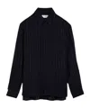 Saint Laurent Navy Blue Striped Silk Shirt Women In Black