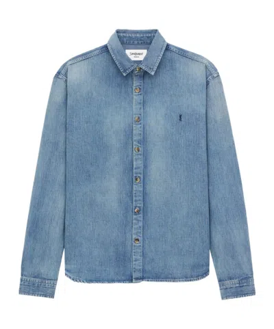 SAINT LAURENT SAINT LAURENT CASSANDRE BUTTON-UP DENIM SHIRT