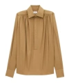 Saint Laurent Cotton-blend Gathered Shirt In Brown