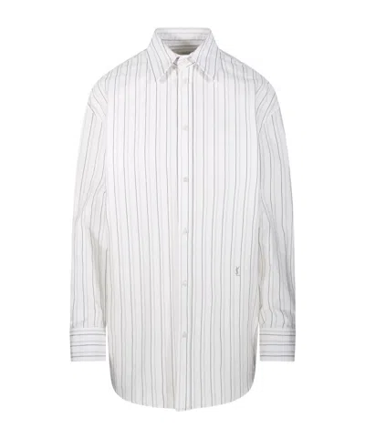 Saint Laurent Long-sleeved Shirt In Craie Noir
