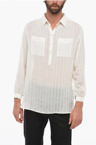 Saint Laurent Long Sleeved Shirt With Embroidered Stripes In White