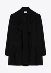 Saint Laurent Long-sleeved Silk Mini Dress In Black