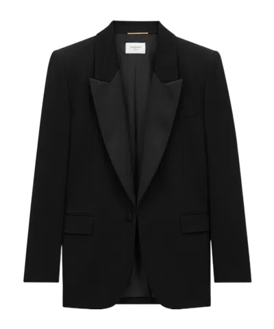 Saint Laurent Long-sleeved Suit Coat In Black