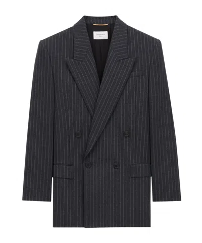 SAINT LAURENT JACKET IN STRIPED WOOL FLANNEL
