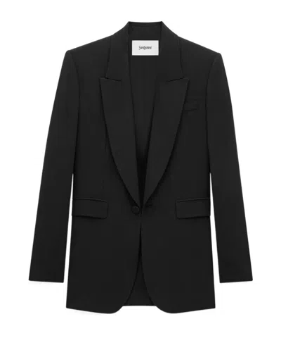 Saint Laurent Long-sleeved Suit Coat In Black
