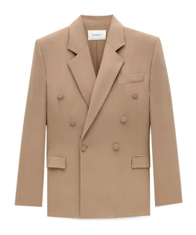 Saint Laurent Long-sleeved Suit Coat In Beige