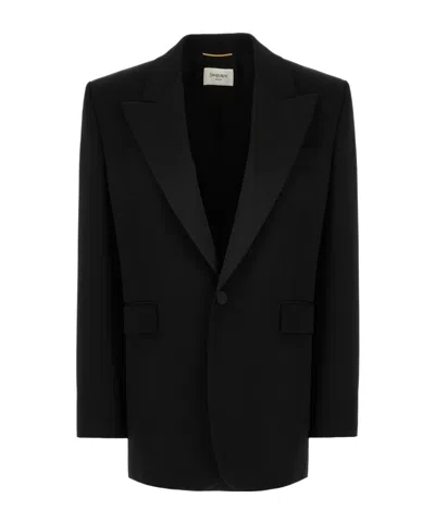 Saint Laurent Long-sleeved Suit Jacket In Black