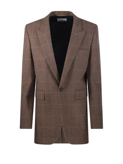 Saint Laurent Long-sleeved Suit Jacket In Brown
