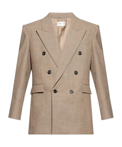 Saint Laurent Long-sleeved Suit Jacket In Brown