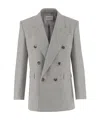 Saint Laurent Double-breasted Wool Blazer In Gray