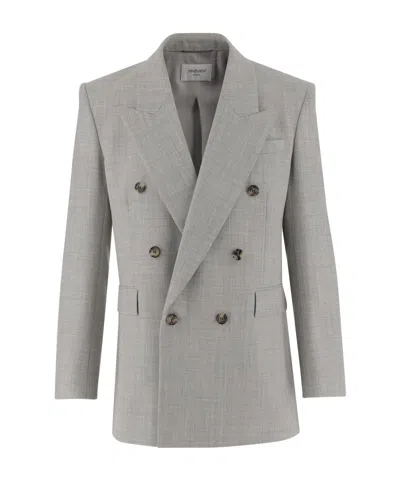 Saint Laurent Long-sleeved Suit Jacket In Gray