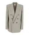 Saint Laurent Grey Double-breasted Jacket With Peak Revers In Wool Woman In Gray