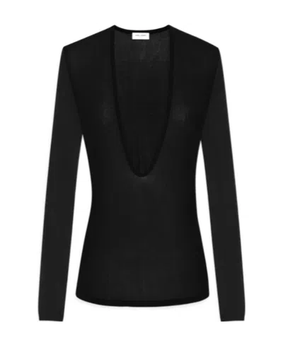 Saint Laurent Long-sleeved Sweater In Black