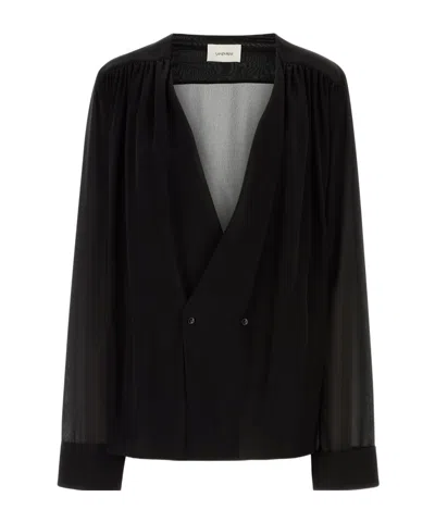SAINT LAURENT SAINT LAURENT DOUBLE-BREASTED V-NECK TOP