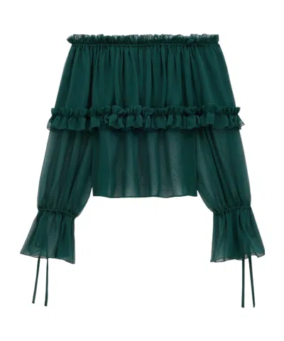 Saint Laurent Long-sleeved Top In Green