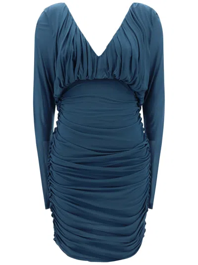 Saint Laurent Teal Green Jersey Mini Dress In Blue