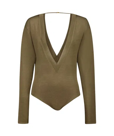 SAINT LAURENT LONG-SLEEVED V-NECK JUMPSUIT