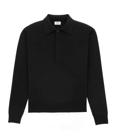 Saint Laurent Long-sleeved Wool Polo Shirt In Black