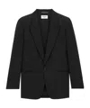 Saint Laurent Long-sleeved Wool Suit Coat In Black